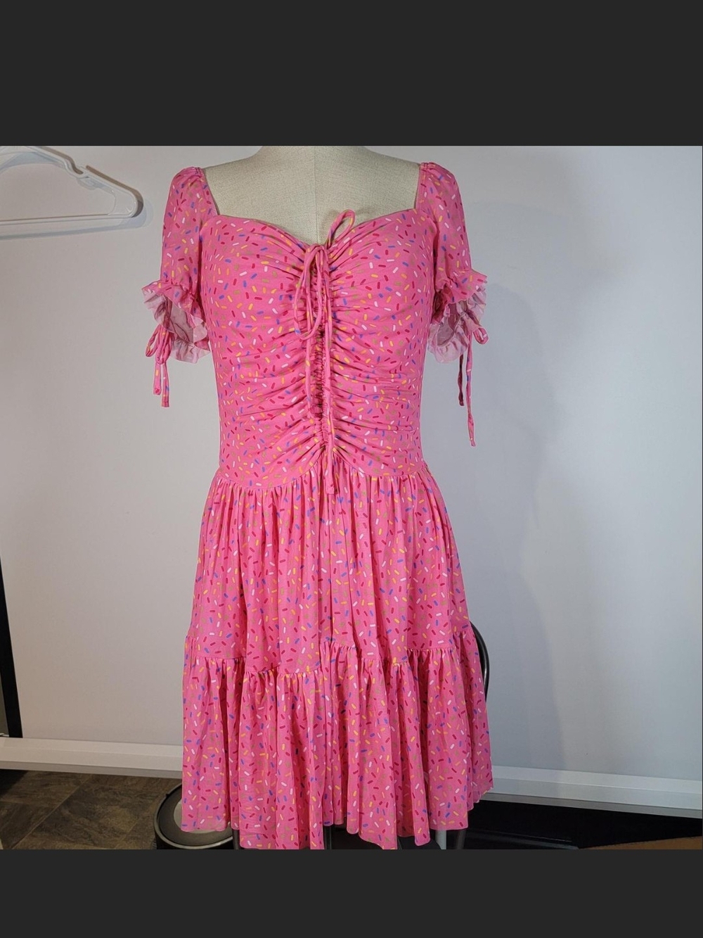 BlackMilk Bright Pink Sprinkle Ruffle Tea Party Dress